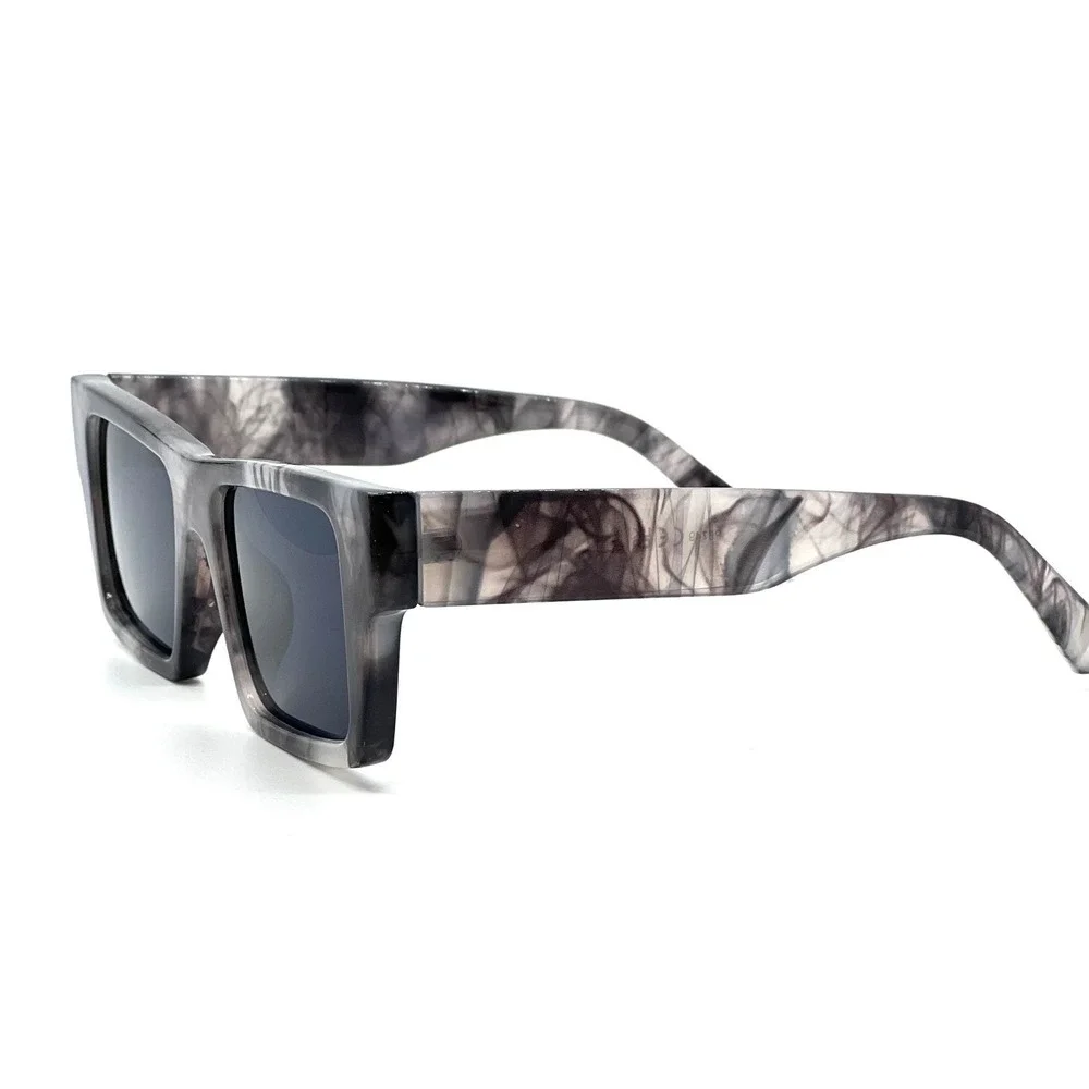 Dark Black Lenses Retro Casual Men‎ Sunglasses Brown Marble Thick Frame Unique